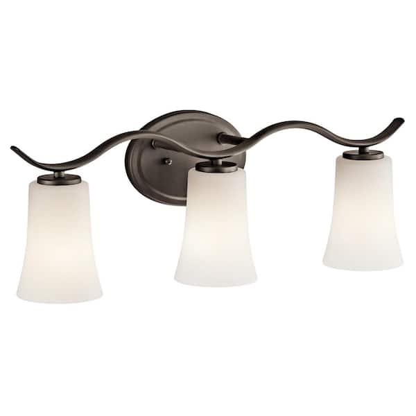 Armida 23 in. 3-Light Olde Bronze Transitional Bathroom Vanity Light with Satin Etched White Glass