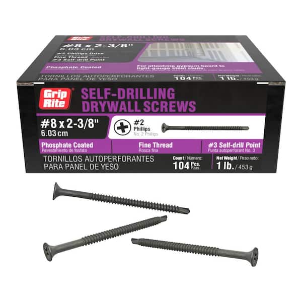 Grip-Rite #8 x 2-3/8 in. #2 Phillips Bugle Head Fine Thread Drywall Screws 1 lb. Box