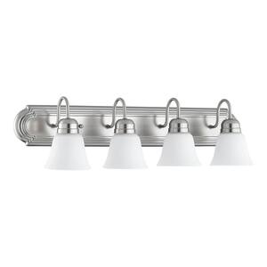 Traditional 30 in. W 4-Lights Satin Nickel Vanity Light with Satin Opal