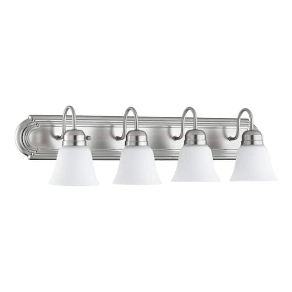 Quorum INTERNATIONAL Traditional 30 in. W 4-Lights Satin Nickel Vanity Light with Satin Opal
