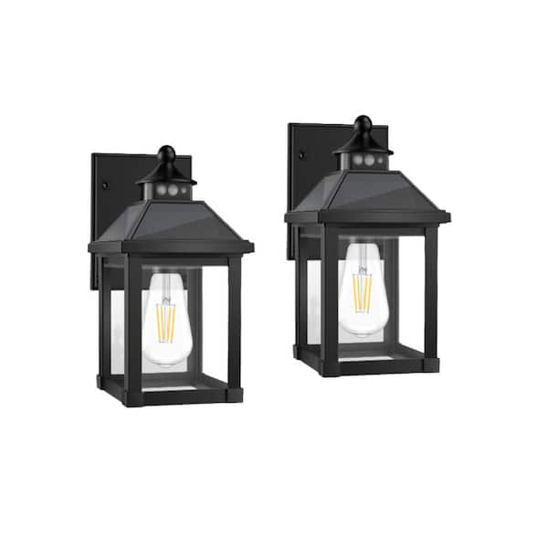 2-Pack Solar Wall Lantern Waterproof with 3-Lighting Modes and Motion Sensor Dusk to Dawn, Bulb Included