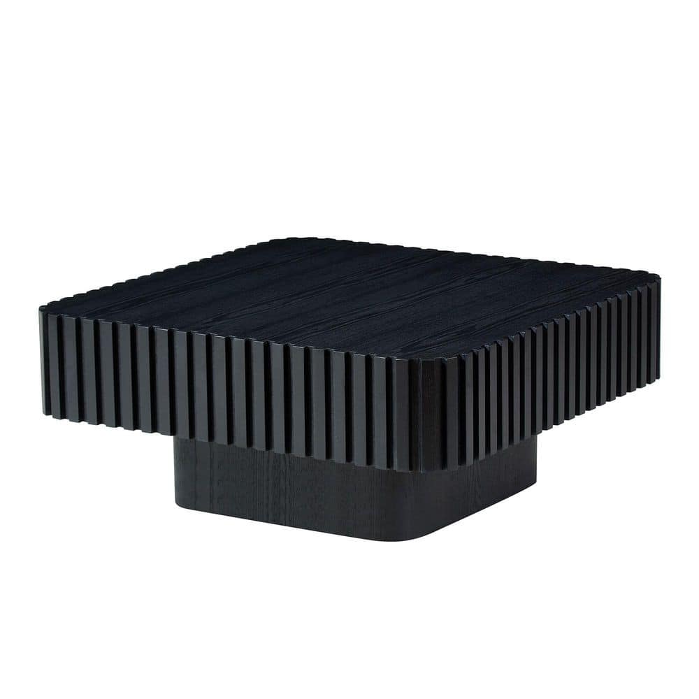 Modern 35.43 in. Handcraft Drum Black Wood Outdoor Coffee Table with Sturdy MDF Pedestal price history on PriceWatchPro
