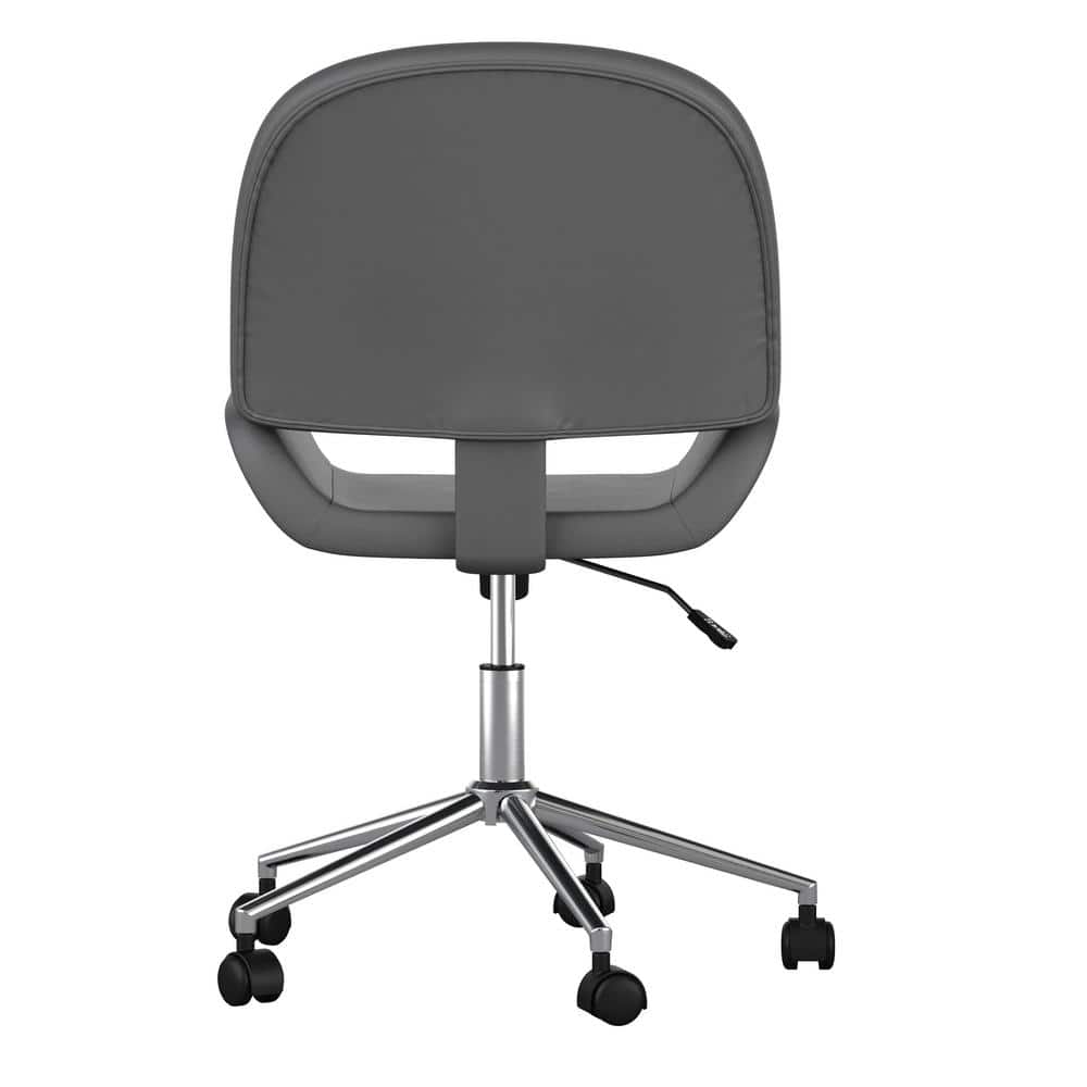 Gray Faux Leather Armless Swivel Office Chair with Polished Nickel Frame