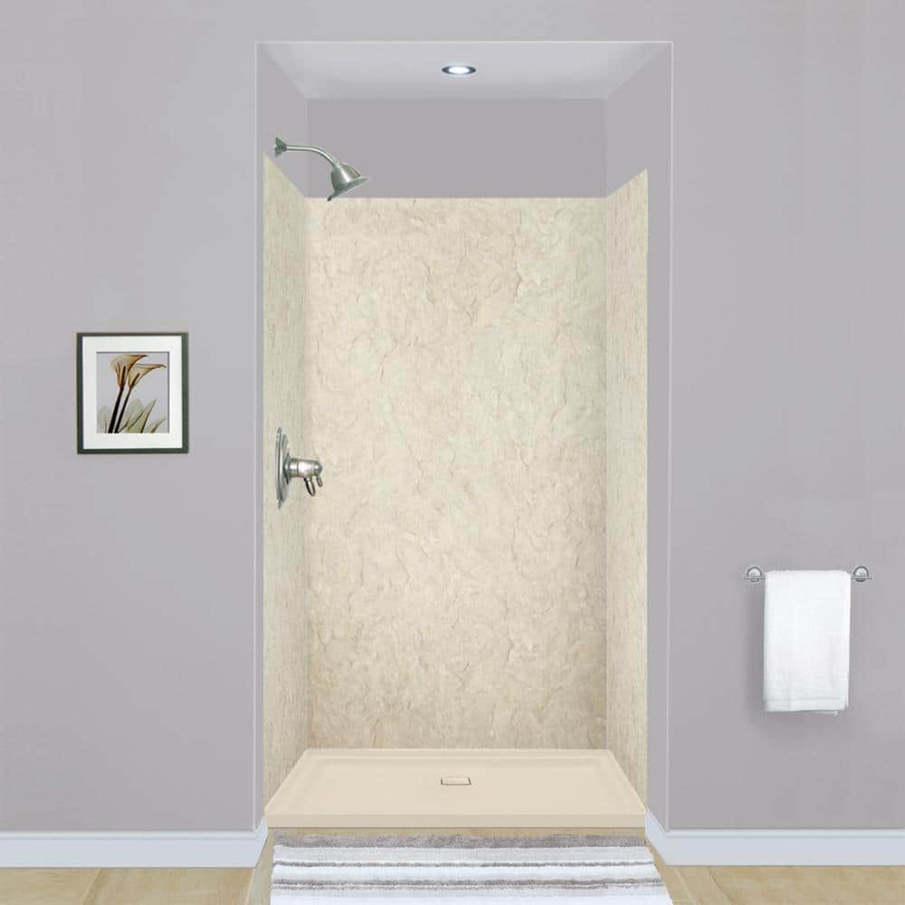 Expressions 36 in. x 48 in. x 72 in. 3-Piece Easy Up Adhesive Alcove Shower Wall Surround in Sea Fog price history on PriceWatchPro