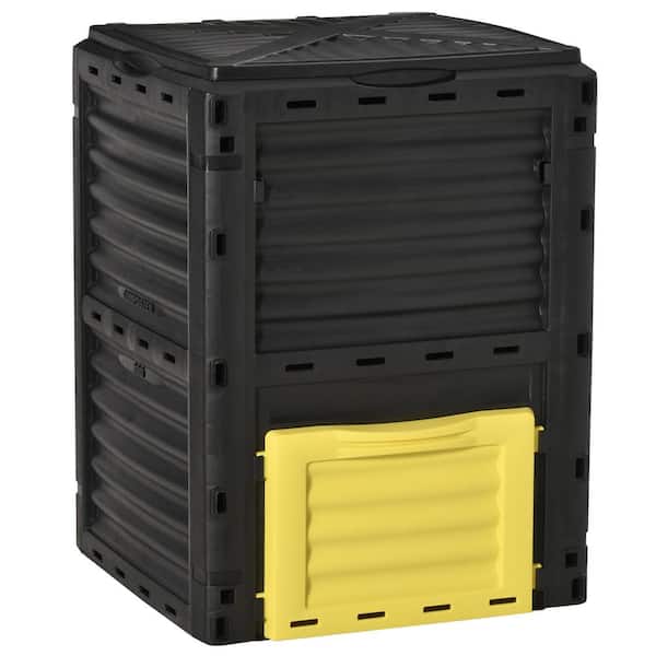 Zeus & Ruta Black and Yellow 80 gal. Compost Bin Gallon Outdoor Large Capacity Composter Fast Create Fertile Soil Aerating Box