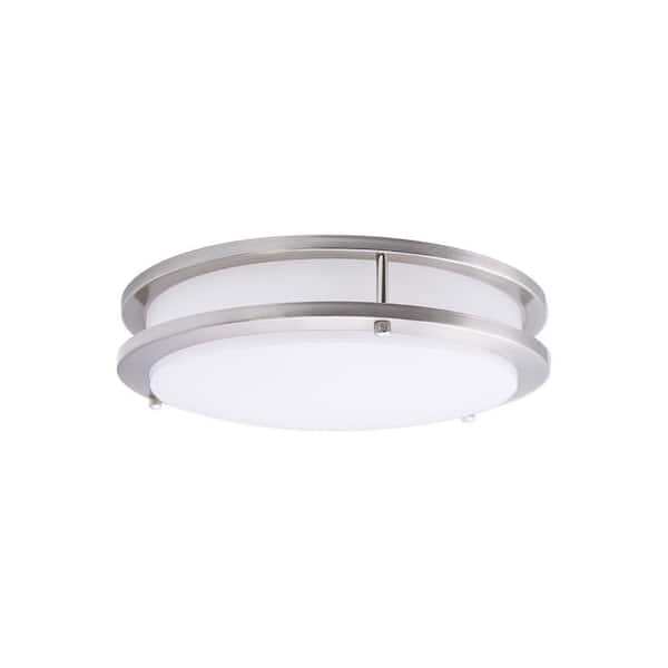 12 in. Brushed Nickel LED  Flush Mount with White Plastic Shade Ceiling Light Fixture