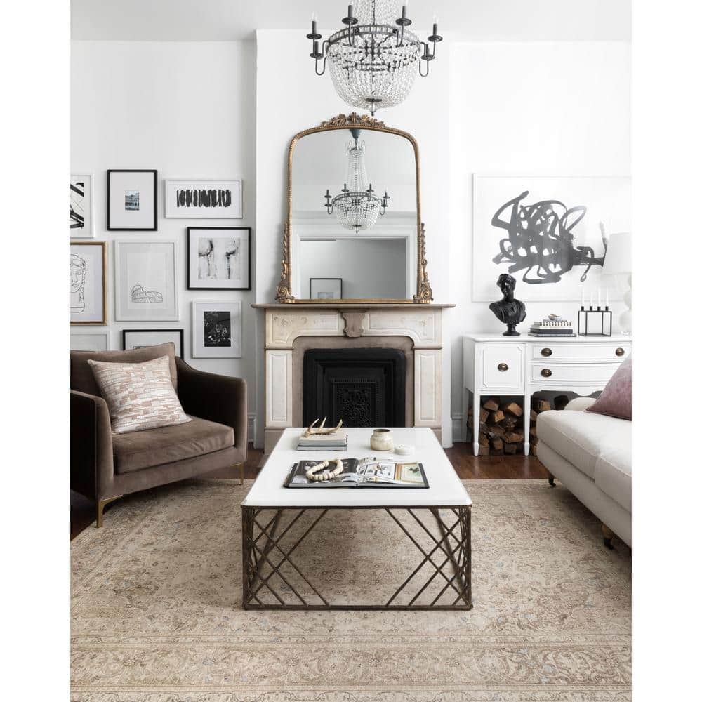 Loren Sand and Taupe Polyester Oriental Area Rug 7'6" x 9'6"