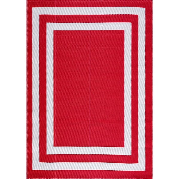 PLAYA RUG Paris Red and White 10 ft. x 14 ft. Folded Reversible Recycled Plastic Indoor/Outdoor Area Rug-Floor Mat
