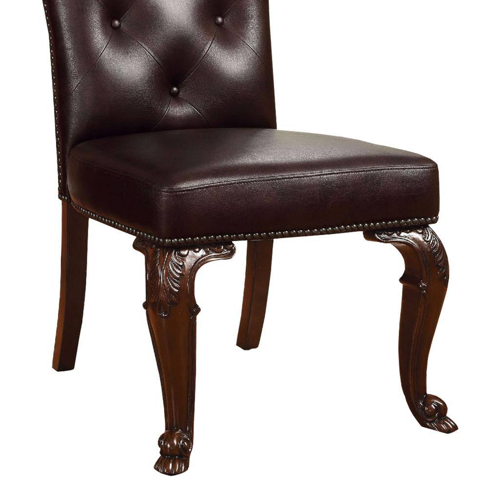 Brown Faux Leather Upholstered Wood Side Chair