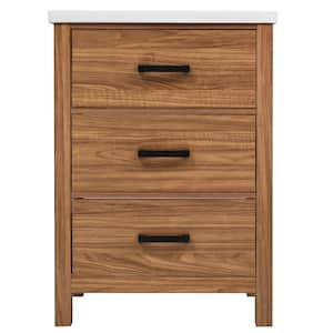 24.4 in. W x 18.3 in. D x 32.6 in. H Single Sink Bath Vanity in Natural Wood Color with White Ceramic Top and 3-Drawers