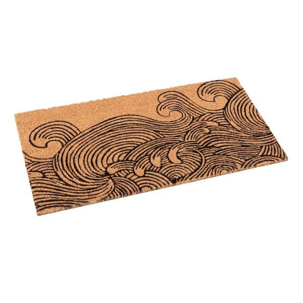Waves Print Brown 16 in. x 32 in. Coir PVC Backing Indoor/Outdoor Door Mat