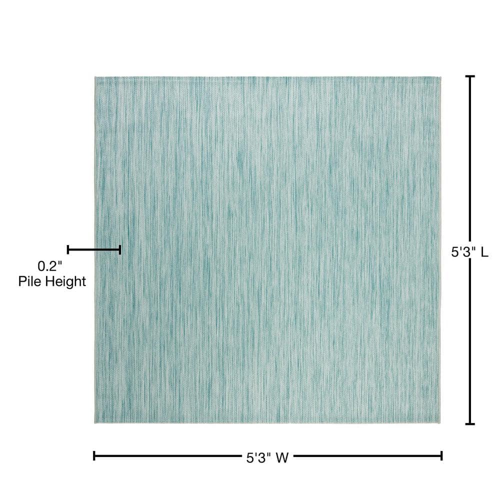 Aqua Blue Square Stain-Resistant Synthetic Area Rug