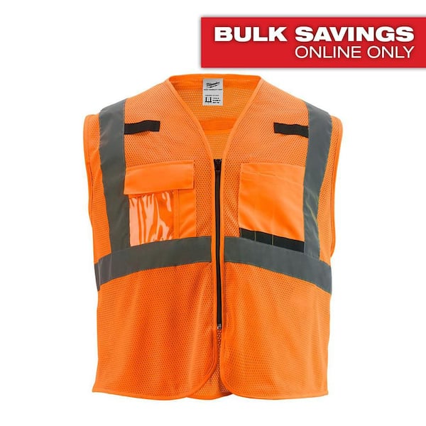 Milwaukee 4X-Large/5X-Large Orange Class-2 Polyester Mesh High Visibility Safety Vest with 9-Pockets