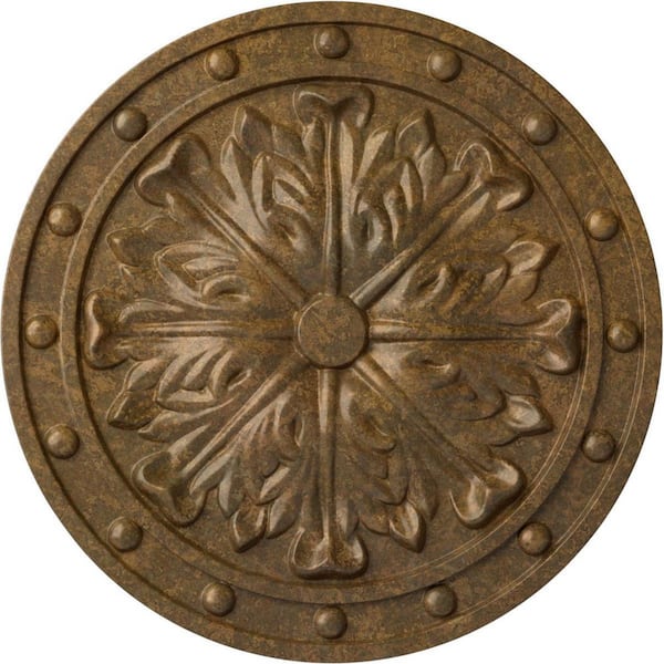 Ekena Millwork 1-1/2 in. x 20-1/2 in. x 20-1/2 in. Polyurethane Foster Acanthus Leaf Ceiling Medallion, Rubbed Bronze