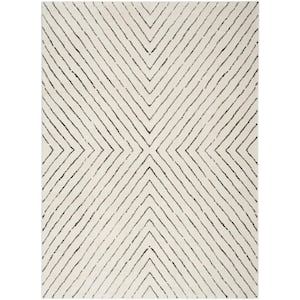 Cozy Modern Ivory Black 9 ft. x 12 ft. Abstract Contemporary Area Rug