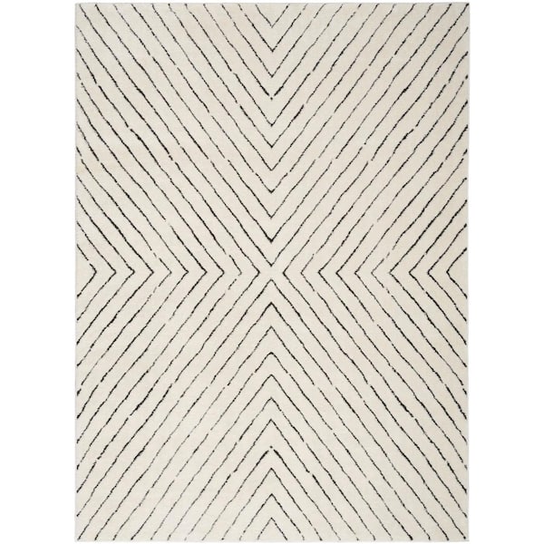 Cozy Modern Ivory Black 9 ft. x 12 ft. Abstract Contemporary Area Rug