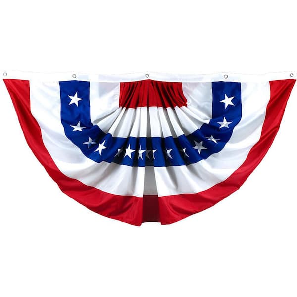 G128 5 ft. x 8 ft. Embroidered Polyester USA Pleated Fan Flag Bunting Patriotic Banner with Canvas Header Brass Grommets