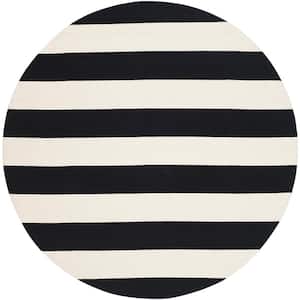 Montauk Black/Ivory 4 ft. x 4 ft. Round Striped Area Rug
