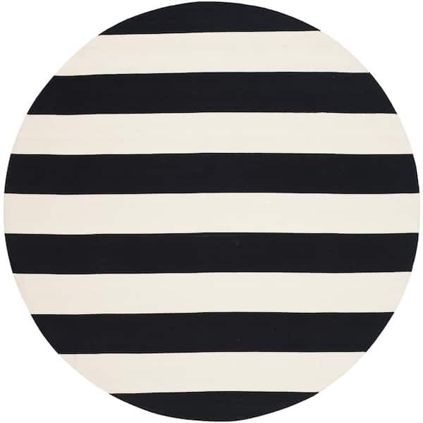 SAFAVIEH Montauk Black/Ivory 4 ft. x 4 ft. Round Striped Area Rug