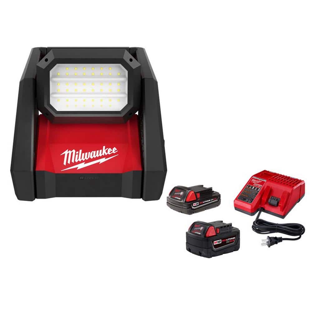 Milwaukee M18 GEN-2 18-Volt Lithium-Ion Cordless 4000 Lumens Flood Light w/One 5.0 Ah and One 2.0 Ah Battery and Charger -  2366-20-4