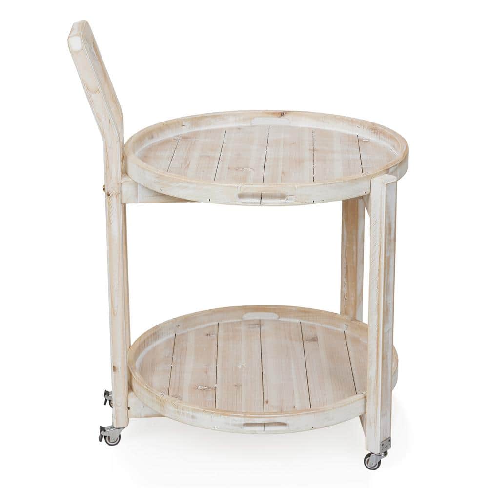 Wooden 2-Tier Round Push Cart Storage with Wheels