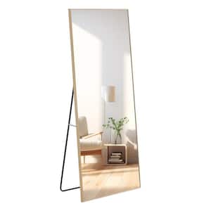 31.4 in. W x 71 in. H Rectangle Solid Wood Frame Dressing Mirror in Light Brown