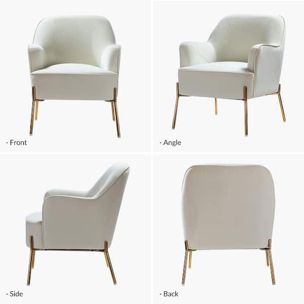 JAYDEN CREATION Nora Modern Ivory Velvet Accent Chair with Gold