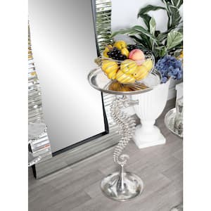 14 in. Silver Pedestal Sea Horse Large Round Aluminum End Table with Tray Top