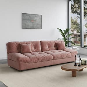 105 in. Square Arm Frosted Velvet Tufted 3-Seater Modern Rectangle Sofa in Pink