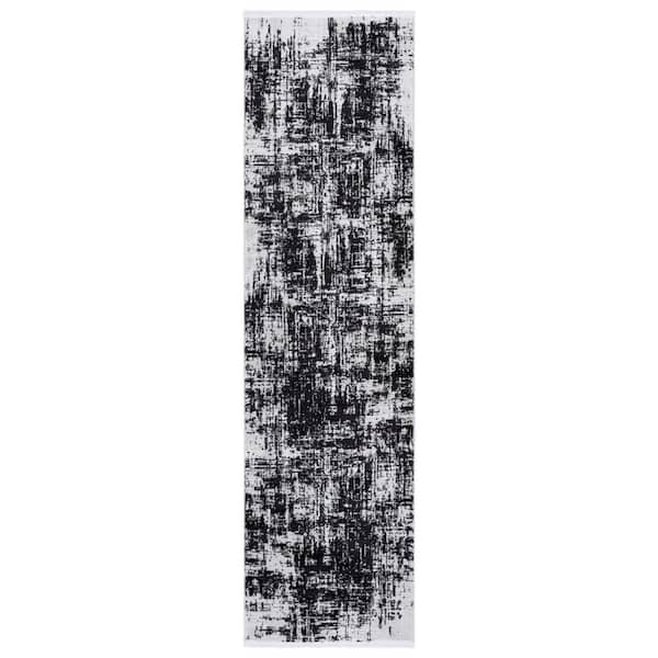 Mila 2 ft. x 8 ft. Ivory/Black Distressed Modern Runner Rug