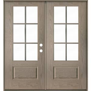 Modern 72 in. x 80 in. 6-Lite Left-Active/Inswing Clear Glass Oiled Leather Stain Double Fiberglass Prehung Front Door