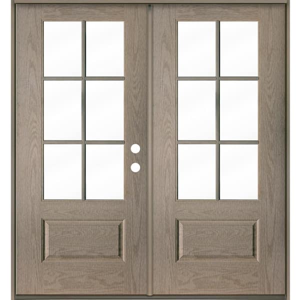 Krosswood Doors Modern 72 in. x 80 in. 6-Lite Left-Active/Inswing Clear Glass Oiled Leather Stain Double Fiberglass Prehung Front Door