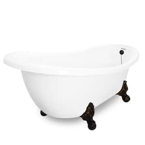 67 in. Acrylic Slipper Clawfoot Non-Whirlpool Bathtub in White w/ Large Ball and Claw Feet in Old World Bronze