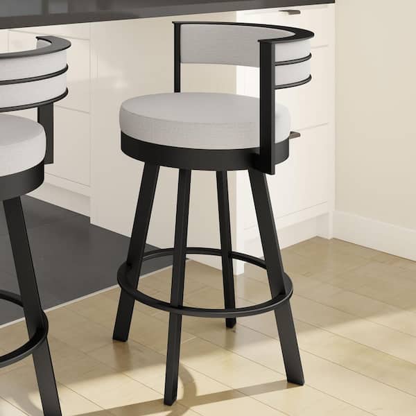 Amisco Browser 30 in. Light Grey Polyester/Black Metal Swivel Bar Stool