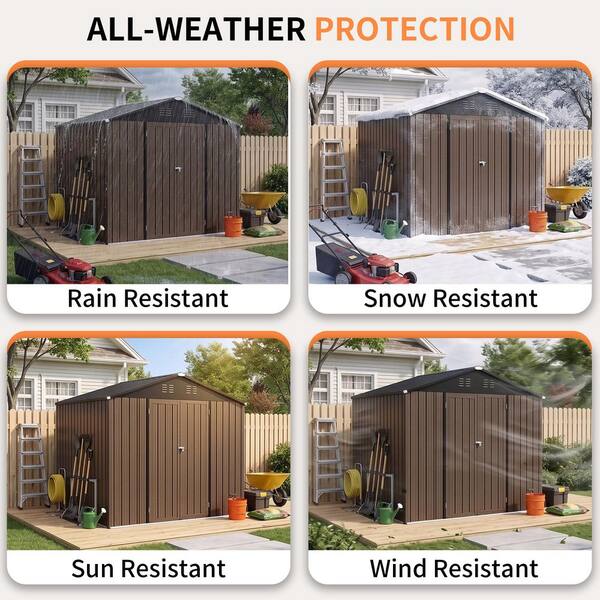 ToolCat 8 ft. D x 6 ft. W Metal Garden Shed, Brown/Black