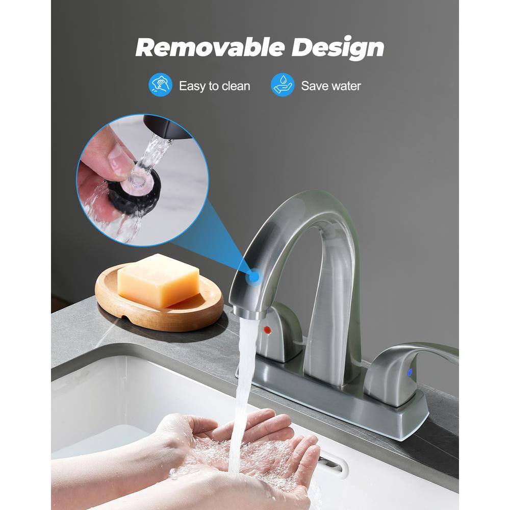 Brushed Nickel 2-Handle Centerset Bathroom Faucet with Pop-Up Drain