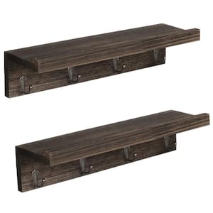 Espresso Rustic Wood Coat Rack Wall Mount Shelf with 4-Hooks Hooks (Set of 2)