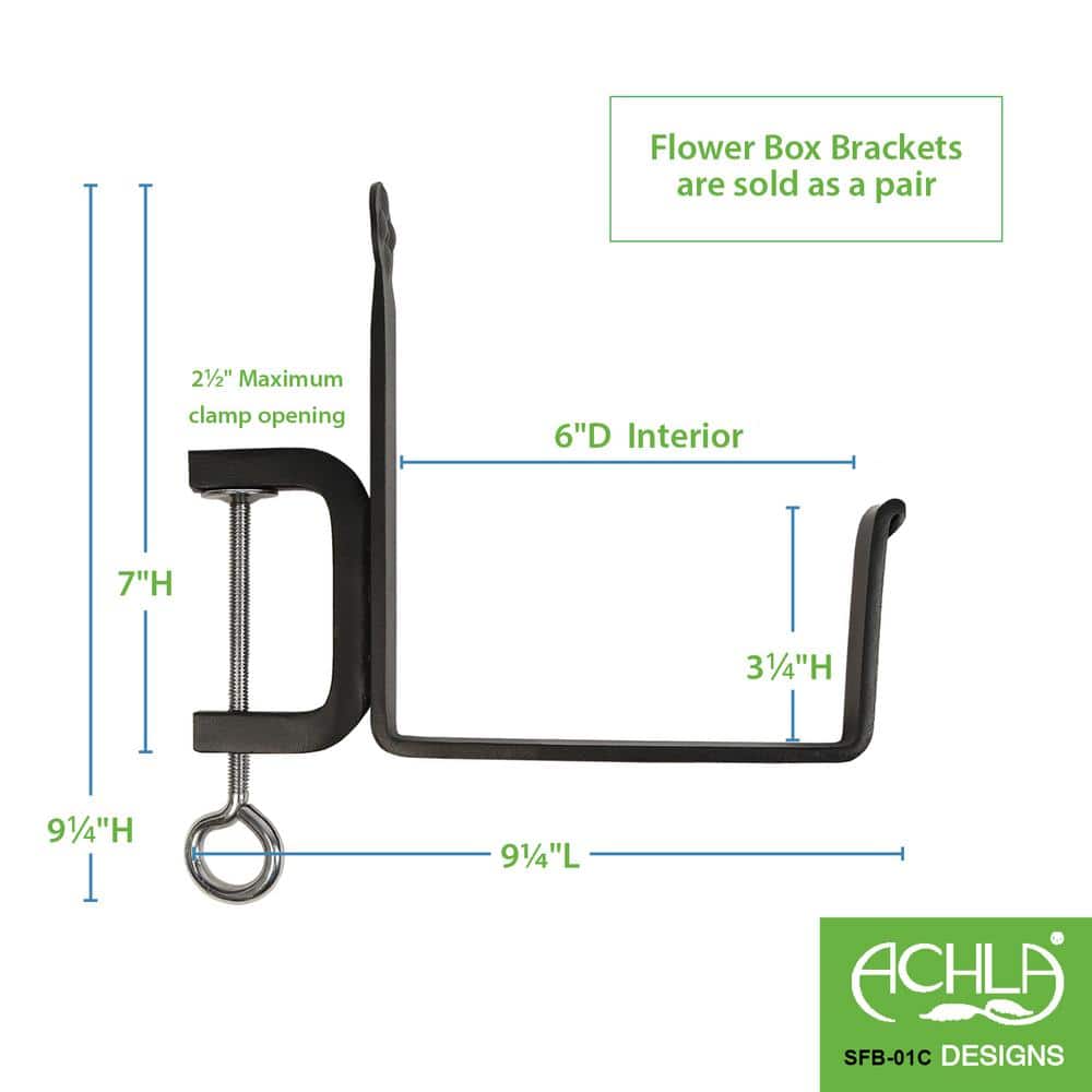 Black Steel 6" Clamp-On Flower Box Bracket Set