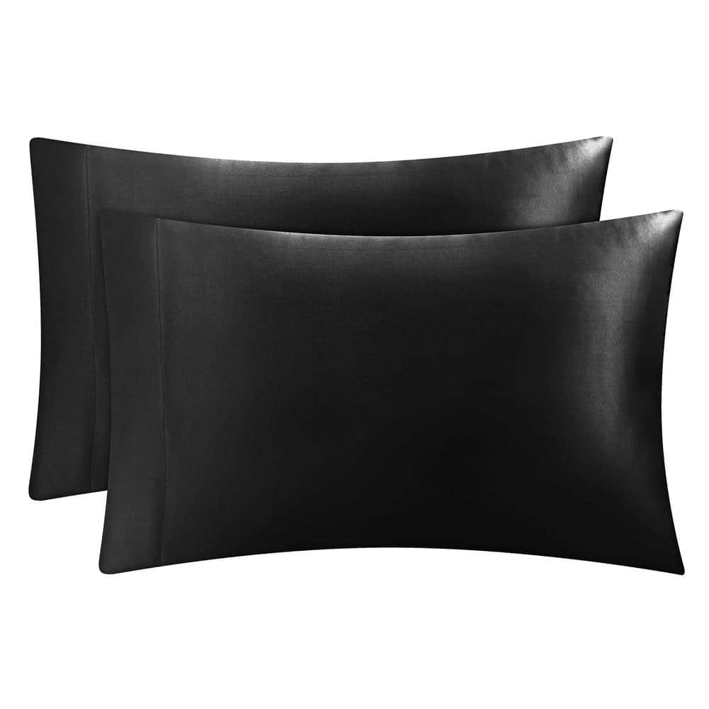JUICY COUTURE Premium Black Satin Queen Pillowcases (Set of 2