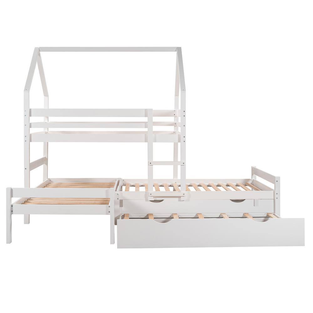 Utopia 4niture Jane White Triple Twin Size Bunk Bed with Trundle ...