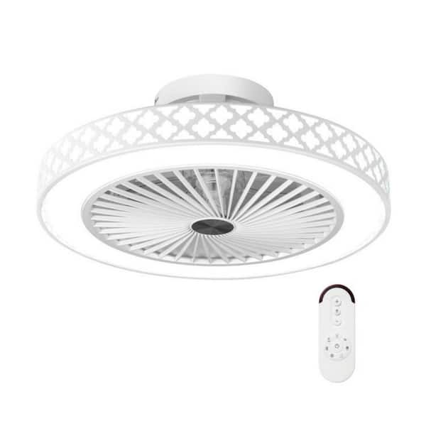 19 in. White White Flush Mount Modern Ceiling Fan with Integrated LED Light Kit with Remote Included