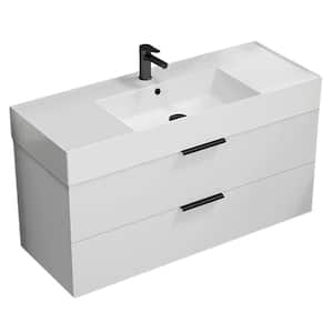 Derin 47.64 in. W x 47.64 in. D x 25.2 in. H Wall Mounted Bath Vanity in Glossy White with Vanity Top Basin in White