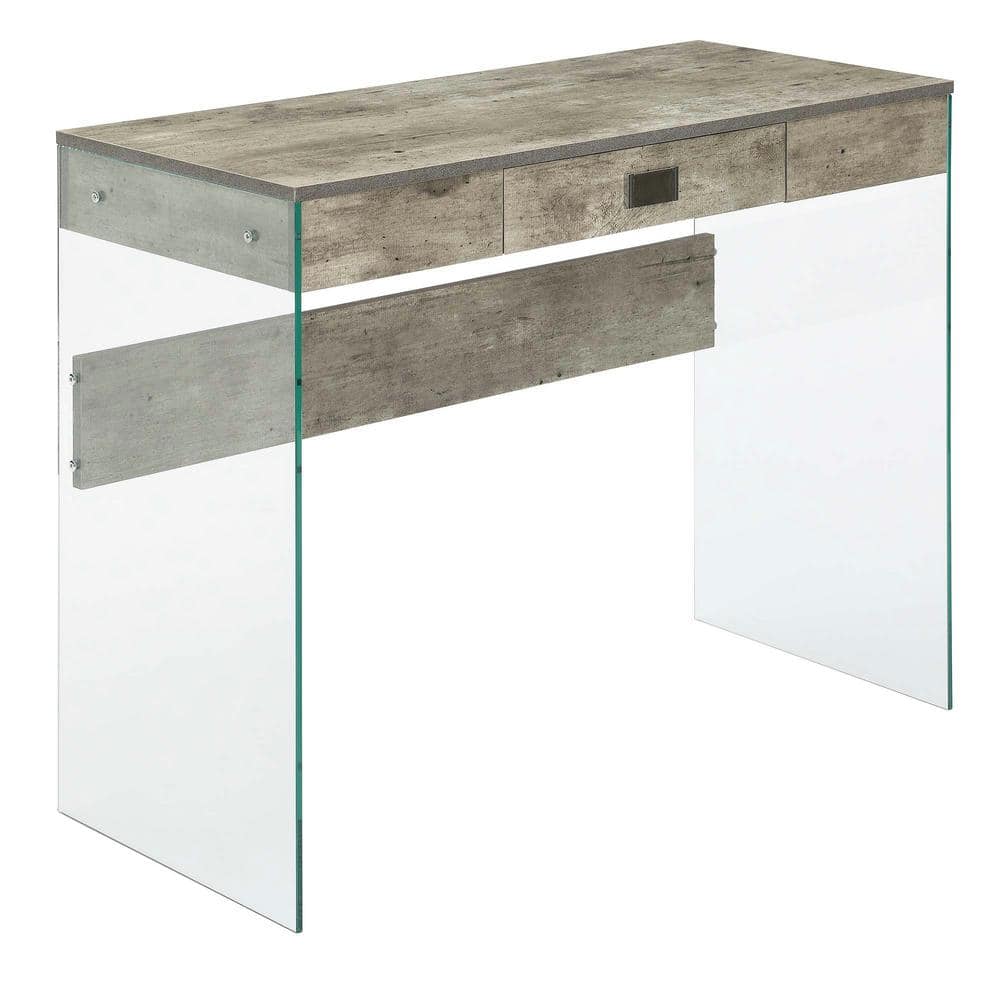Weathered Gray Faux Birch 36" Glass Desk with Drawer