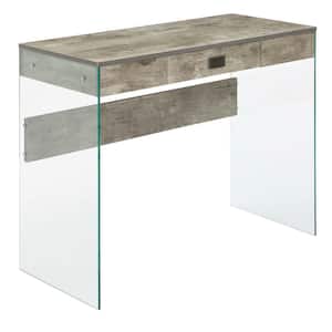 SoHo 36 in. Rectangle Faux Birch Particle Board1-Drawer Writing Desk with Glass Sides