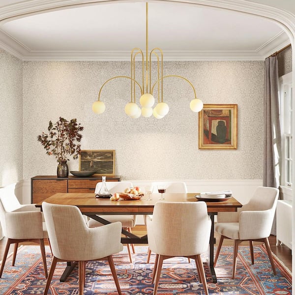 シャンデリア kino White × Gold Chandelie（５灯） RRTYO Erik 8-Light Gold Linear Modern Sputnik Chandelier with