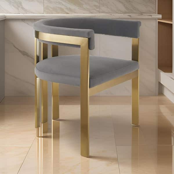 Benjara Gray and Gold Velvet Metal Frame Dining Chair