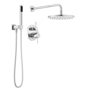 Modern 1-Spray Raincan Wall Mount Fixed and Handheld Shower Head 1.75 GPM in Chrome
