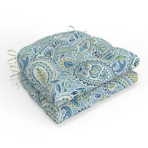 Paisley 17.5 in W x 4 in H Square Outdoor Tufted Wicker Seat Cushion with Ties 2-Count in Blue Arctic Stone