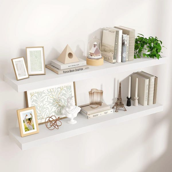 47 in. W x 9 in. D White Floating Decorative Wall Shelf (Set-2) TG