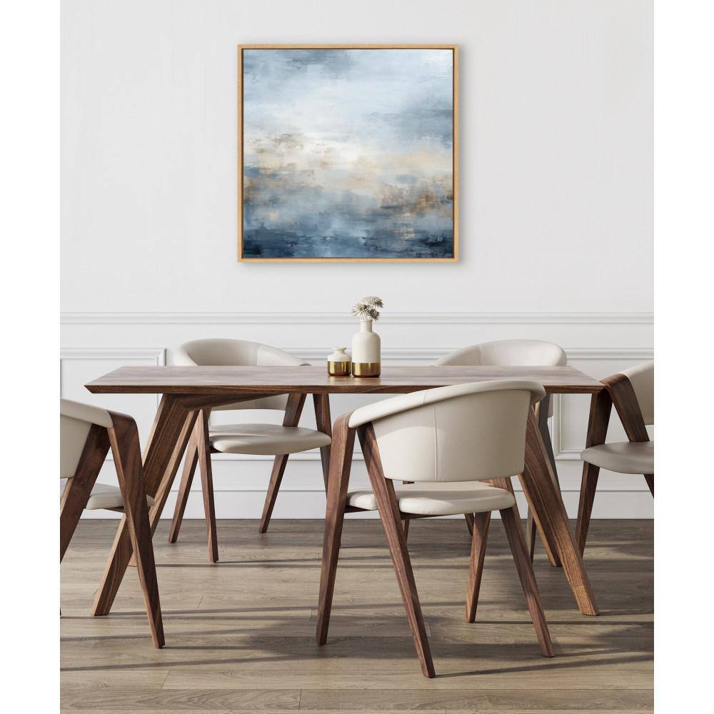Tonal Blue Abstract Canvas Wall Art with Natural Frame